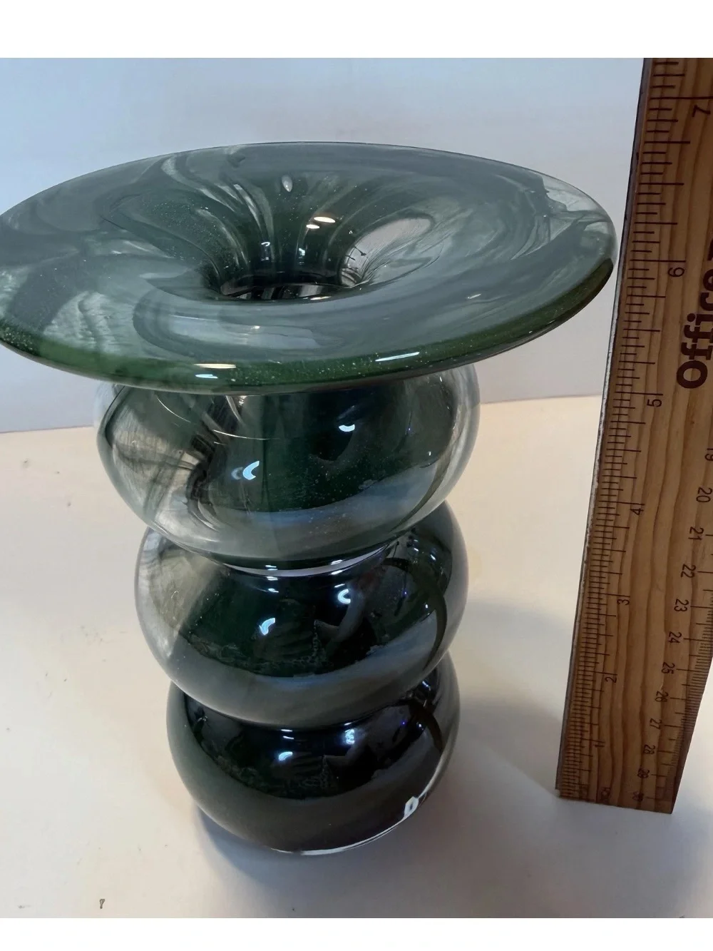 Anthropologie Swirl Glass Candleholder Vase Bolla Green Borosilicate 6” Bubbled